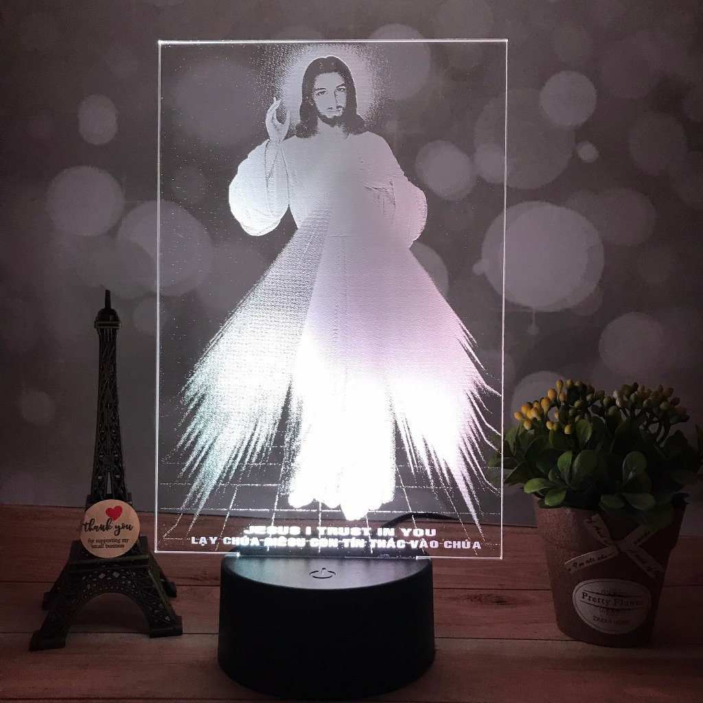 Đèn thờ Lòng Chúa Thương Xót, Đèn tranh Lòng Chúa Thương Xót để bàn, Đèn thờ Công giáo để bàn (L526)