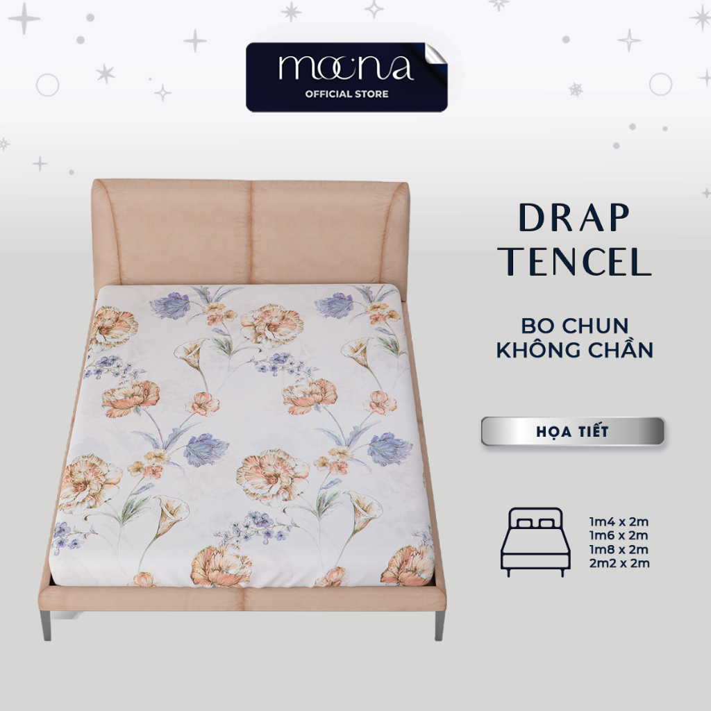 Ga giường lụa Tencel họa tiết Moona Bedding, drap bo chun trải nệm, ra đệm lẻ, lụa tencel, satin