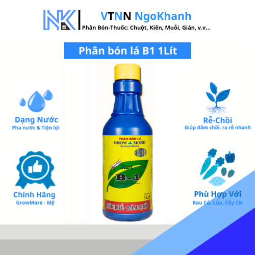 Growmore B1 1lít Phân Bón Lá Mỹ, Vitamin B1, dùng cho cây kiểng, hoa kiểng, kích ra bông