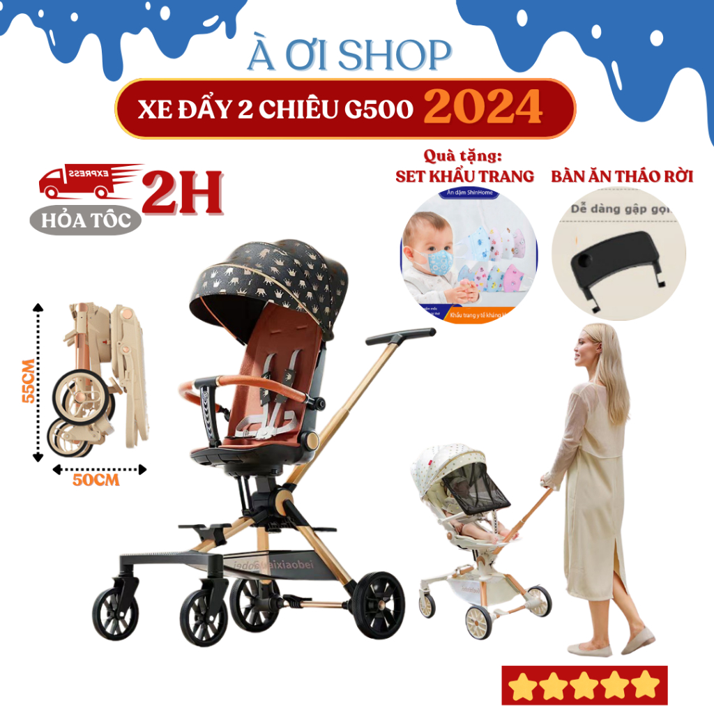 Xe đẩy cho bé G500 mẫu mới có 3 chế độ nằm ngồi ngã 180 độ kết hợp bàn ăn dặm đảo chiều