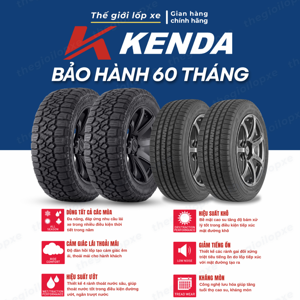 Lốp ô tô KENDA đủ thông số | Chính hãng cao cấp, an toàn, bền bỉ, êm ái, giá tốt | Bảo hành 5 năm