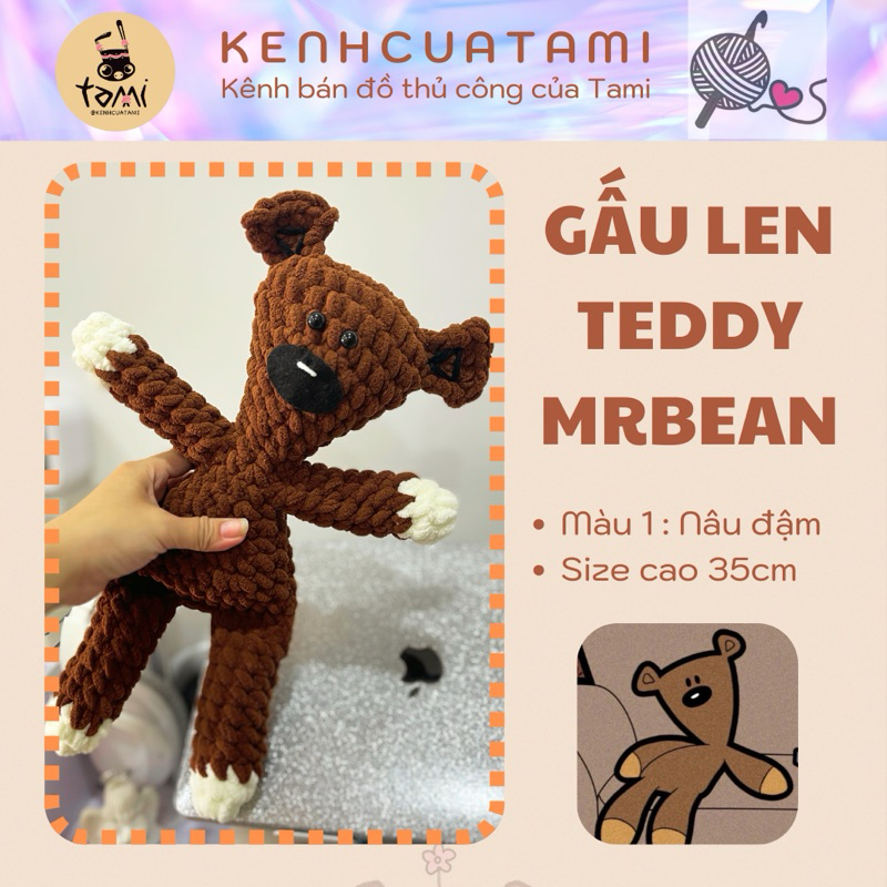 [ HOẢ TỐC ] Gấu bông len Teddy MrBean handmade thủ công, hàng sẵn size 35cm