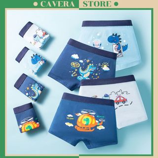 Combo 4 Quần Lót Đùi Bé Trai Họa Tiết Khủng Long, Quần Sịp Đùi Mềm Thoáng Năng Động CAVERA L.1018