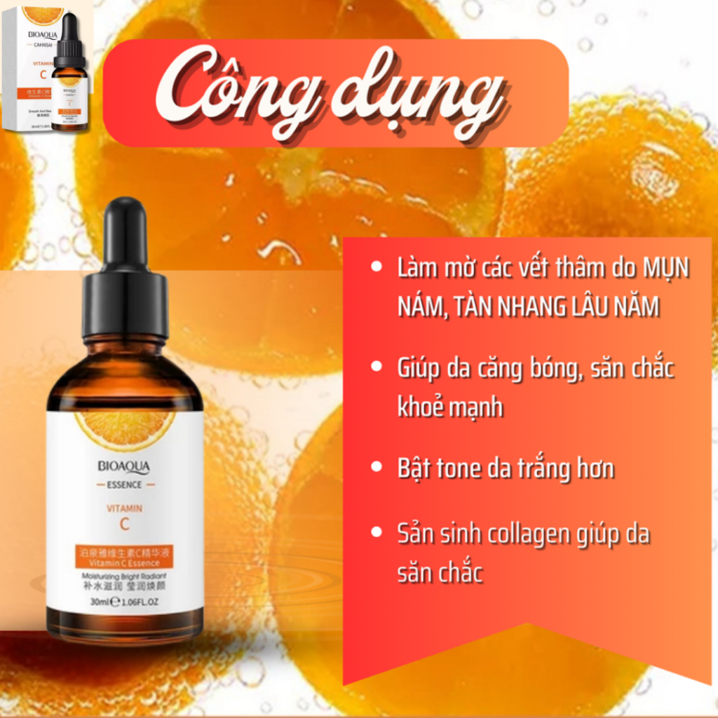 Tinh chất làm trắng da BIOAQUA - Serum vitamin C giúp mờ vết thâm mụn, mờ nám tàn nhang, dưỡng ẩm làm trắng sáng làn da