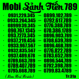 SIM Mobi T31,31a.32,32a -Dể nhớ- Phong Thuỷ - Cặp gánh * SIM mobi nhiều người yêu thích | sim