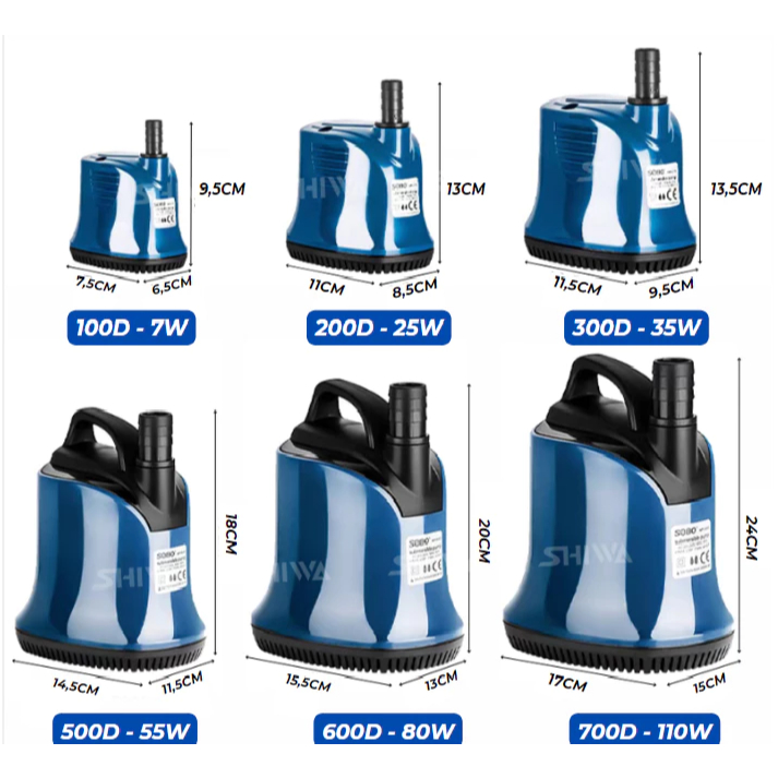 Máy Bơm Chìm Hút Đáy 360 độ chạy êm, hạn chế tiếng ồn SOBO WP-100D, WP-200D, WP-300D, WP-500D, WP-70