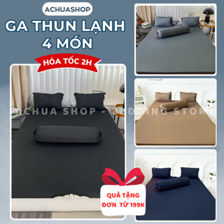 HỎA TỐC] Bộ Ga Giường Thun Lạnh 4 Món ACHUASHOP Bộ Ga Trải Giường Ga Nệm Thun Lạnh Drap Giường 4m