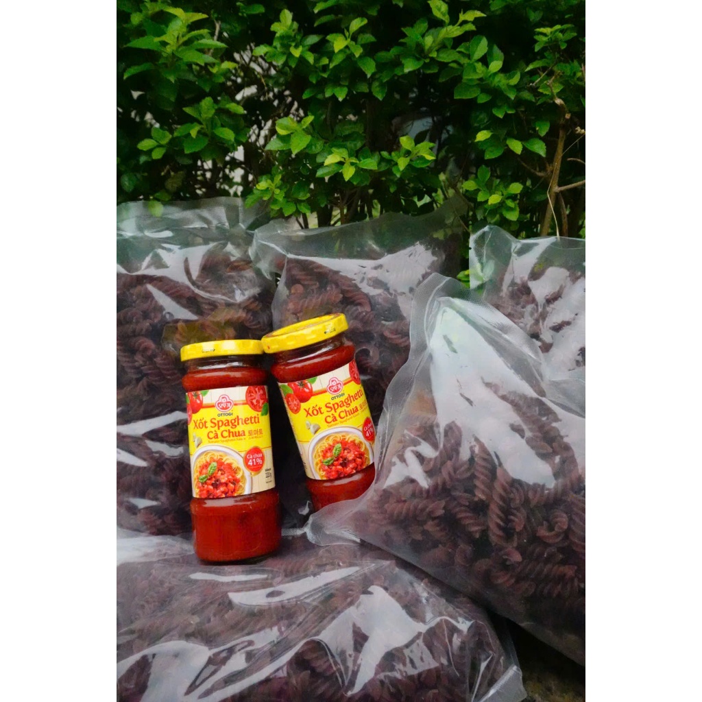 Combo 5 gói Nui Xoắn Khoai Lang + 2 sốt 220gr, Nui khoai lang tím dạng xoắn dùng nấu soup xào trộn e