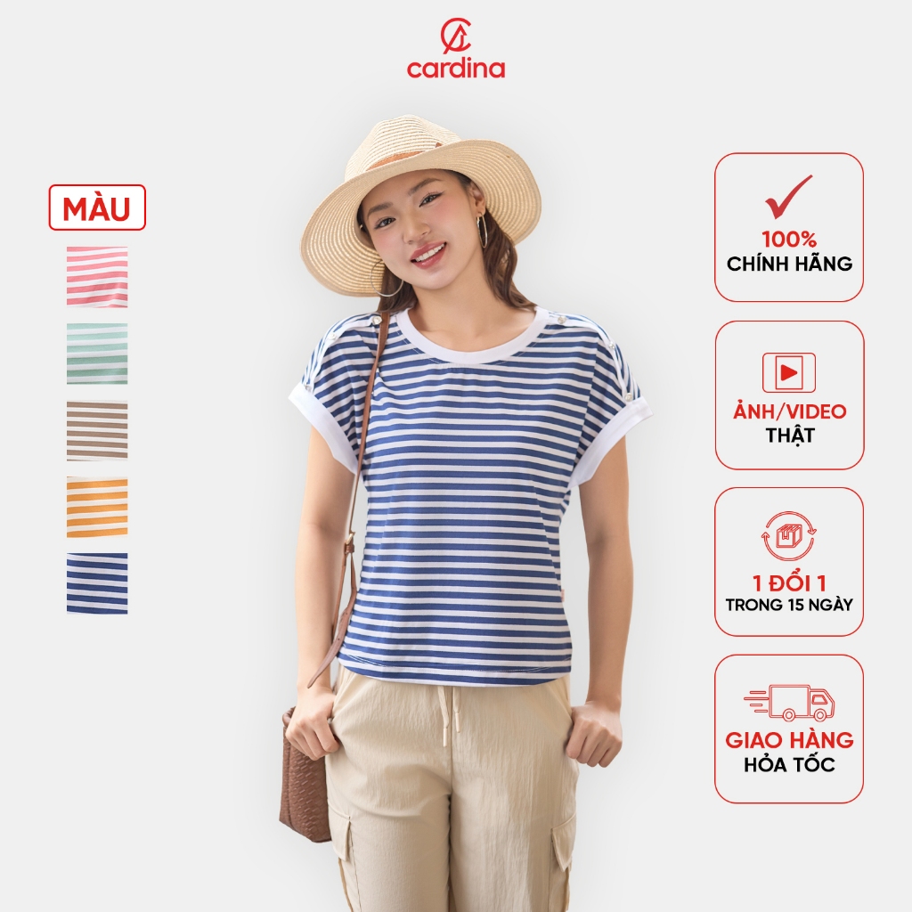 Áo phông nữ CARDINA chất liệu cotton kẻ sọc tay liền trẻ trung năng động 5ATC16