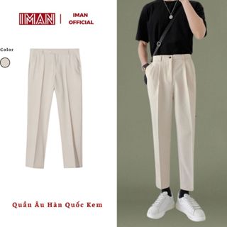 Quần âu nam hàn quốc TEEFA cao cấp ống rộng màu trắng kem, quần baggy ống suông