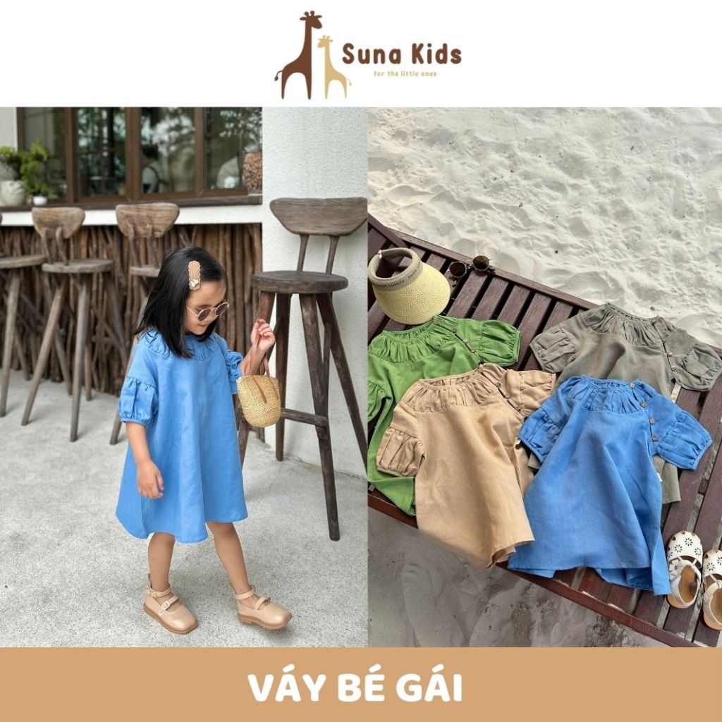 Suna Kids - VT098 - Váy cổ rúm cúc chéo - size 1 đến 6 tuổi