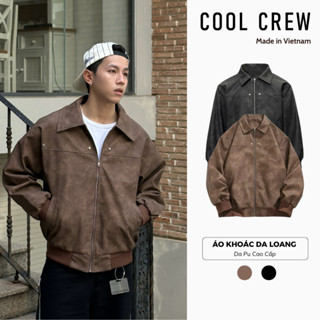 Áo Khoác Da Loang Coolcrew Unisex Cổ Bẻ Khóa Kéo Phong Cách Retro Đường Phố
