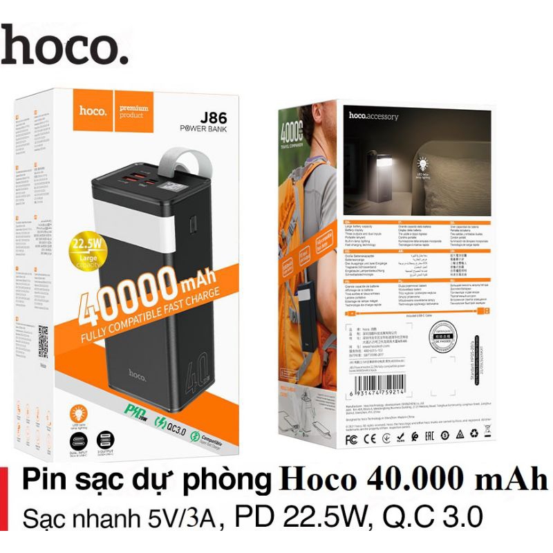 Pin dự phòng sạc nhanh Hoco J86 40.000mah, J86A 50.000mah, J86B 60.000mà sạc nhanh 22,5W