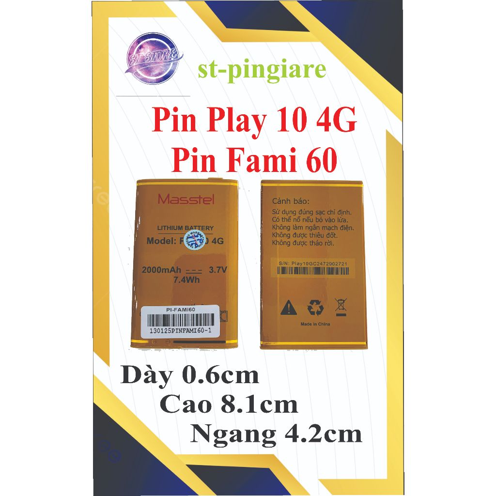 Pin Masstel Play 10 4G chính hãng