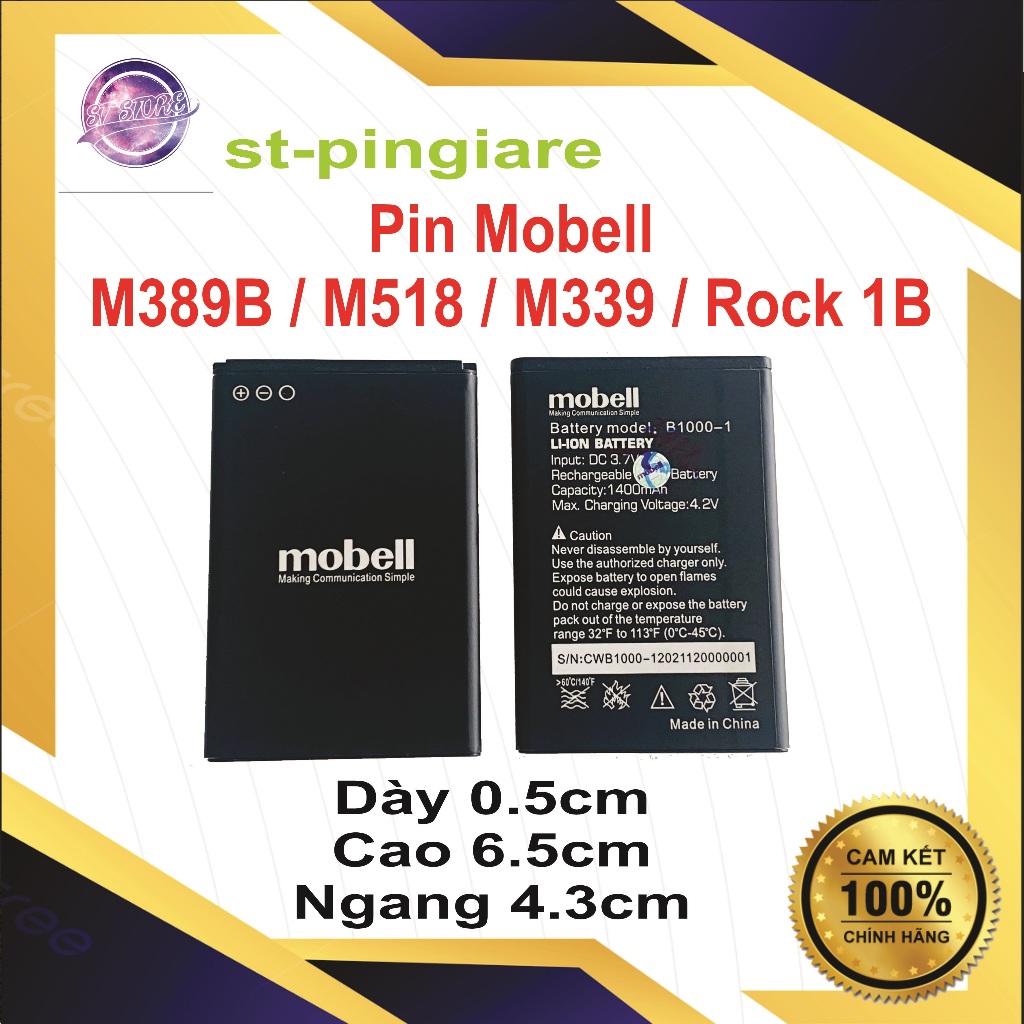 Pin Mobell M319 / M389b / M339 / M518 / M318 / Rock 1b Chính Hãng MỚI 100% ( DÙNG CHUNG MÃ )