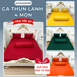  HỎA TỐC  Bộ Ga Giường Thun Lạnh 4 Món ACHUASHOP Bộ Ga Trải Giường Ga Nệm Thun Lạnh Drap Giường 4m 