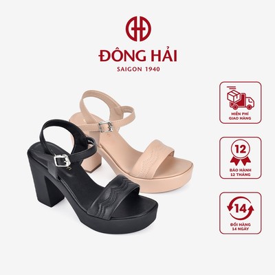 Giày Sandal Cao Gót Nữ Đông Hải Quai Ngang Mũi Vuông Gót Trụ 10cm - S32D6