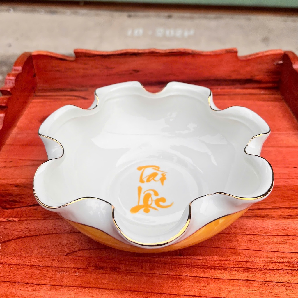 Bát Sen Thả Hoa, Bát “Minh đường tụ thủy” Vân Đá Hoa Cương Chữ Tài Lộc 3 Màu (Xanh, Đỏ, Vàng) - 3 Cỡ (17cm, 20cm, 22cm)