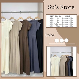 Váy Nỉ Tăm Cổ Tim Xếp Li Hai Bên Dáng Dài V830 Su Chang Top Thời Trang Nữ Bigsize Dress