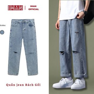  Quần jean baggy rách gối TEEFA RG-01 ống suông rộng style hàn quốc 2022 
