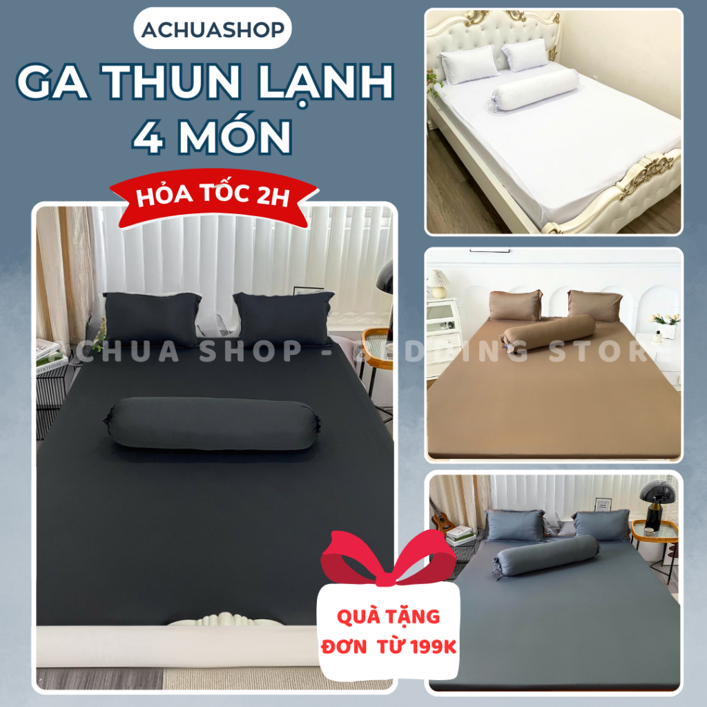 HỎA TỐC | Bộ Ga Thun Lạnh Silk 4 Món ACHUASHOP Bộ Ga Trải Giường Ga Nệm Thun Lạnh Drap Giường SAM