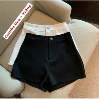    Sét 2 Quần   Quần Short Nữ Cạp Cao Chất Umi Co Dãn Cài Cúc 
