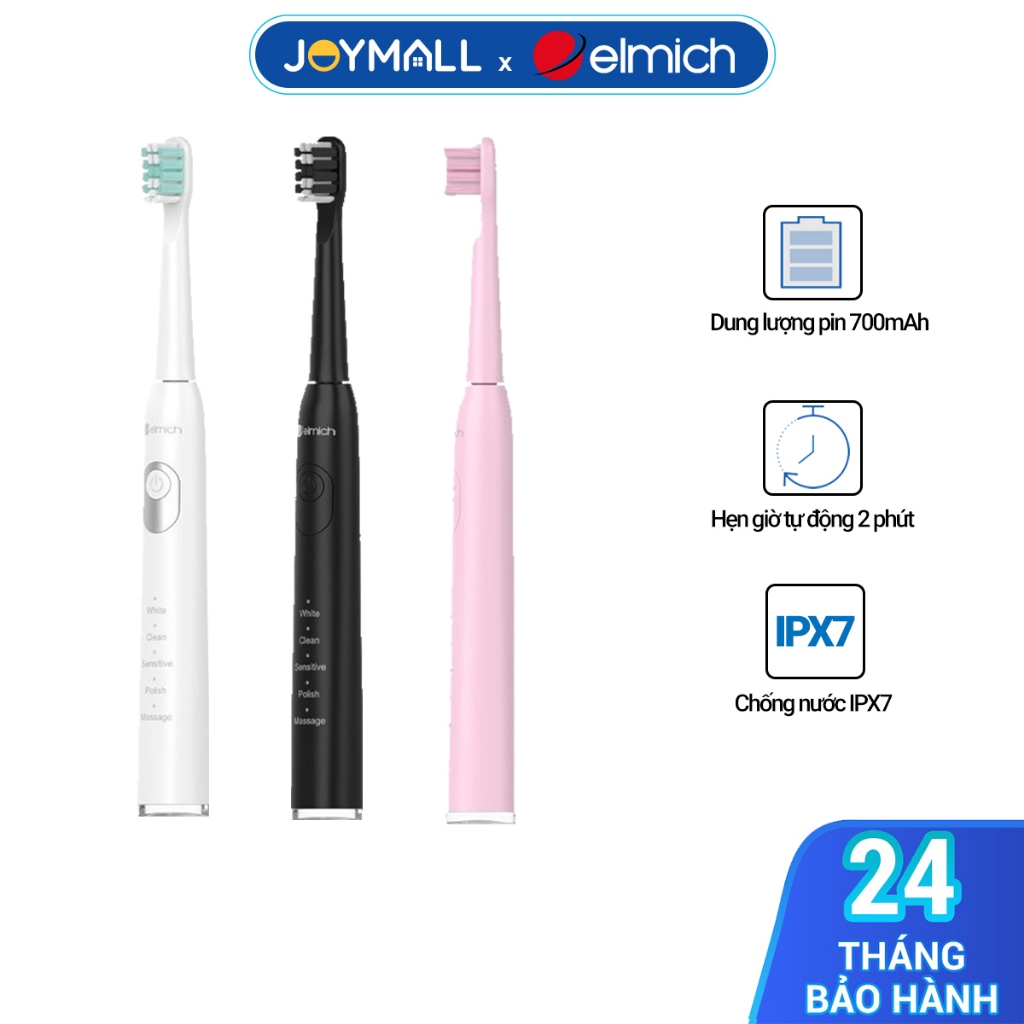 Bàn chải đánh răng điện Elmich Procare TBE-8454, Hàng chính hãng, tặng 2 đầu thay, 5 chế độ -JoyMall