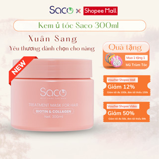 Kem ủ tóc SACO biotin & collagen 300ml, dừa non thiên nhiên giúp phục hồi hư tổn, bền màu tóc nhuộm