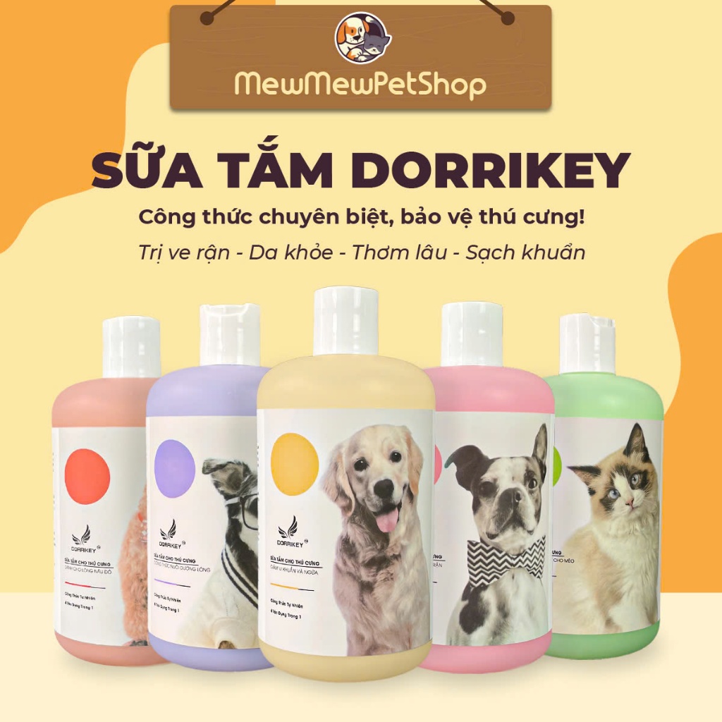 Sữa tắm cho chó Dorrikey , sữa tắm Dorrikey diệt ve rận nấm ngứa dưỡng mượt lông cho thú cưng 510ml