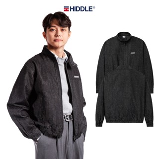  Áo khoác jean nam cổ trụ hai lớp HIDDLE màu đen bo chun nút bấm kim loại | H-AK2 