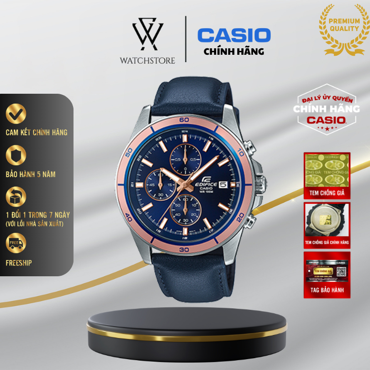 Đồng Hồ Nam Edifice EFR-526L-2AVUDF Màu Xanh Navy Kim Bạc Kính Khoáng 43.8mm Chống Nước Dây Da Chính