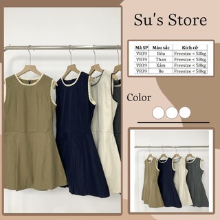 Váy Nữ Sát Vai Phối Viền Ren Dây Buộc Eo Chất Thô Mềm V839 Su Chang Top Thời Trang Nữ Dress [HỎA TỐC]