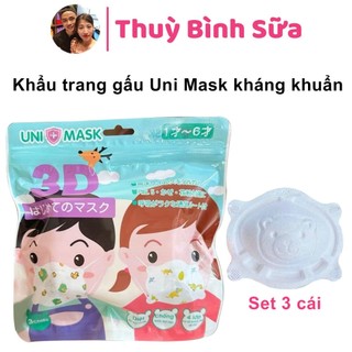 (Túi 3 chiếc)  Khẩu Trang Gấu Unimask Kháng Khuẩn Cho Bé Từ 6 tháng - 3 Tuổi Có Thể Điều Chỉnh Quai Đeo