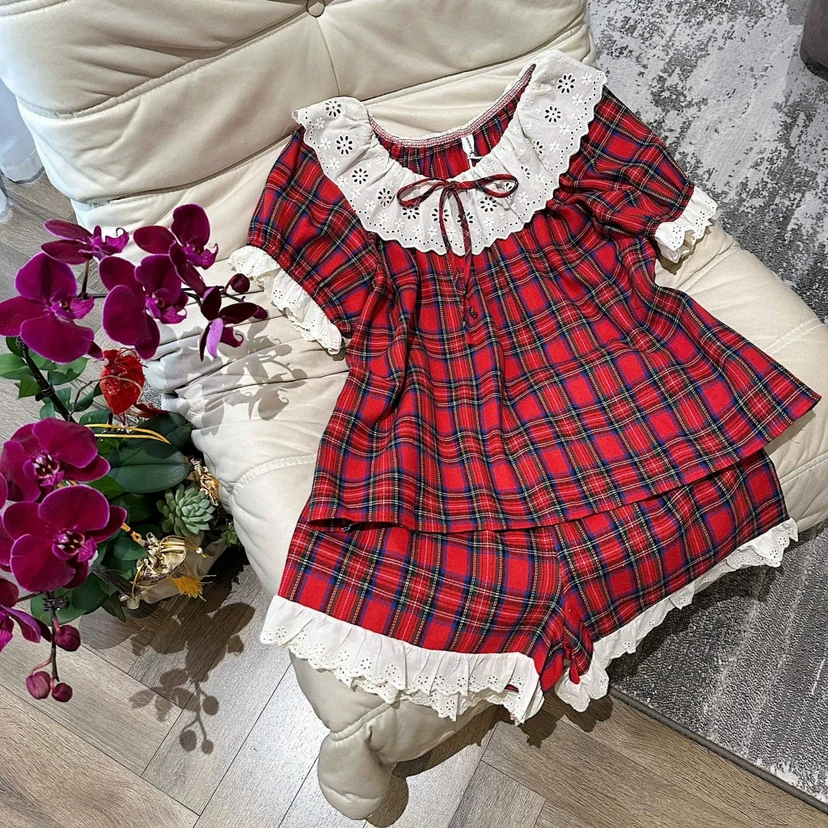 Bộ Cotton Thô Mặc Nhà Pijama Nữ Chất Thô Quảng Châu Cao Cấp Mát Mềm Mịn Elsa Pijama