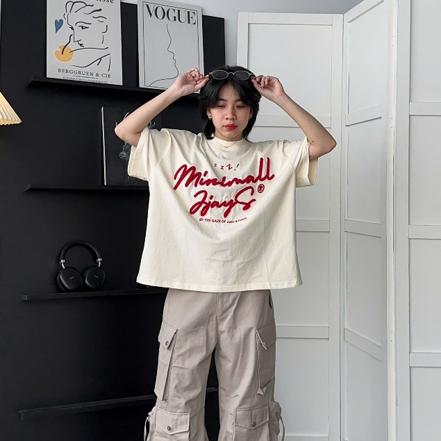 MINIMAL tee form boxy - Áo thun cổ tròn Thêu xù form rộng nam nữ unisex 🖤 Áo phông boxy Brand Jaystoree | BigBuy360 - bigbuy360.vn