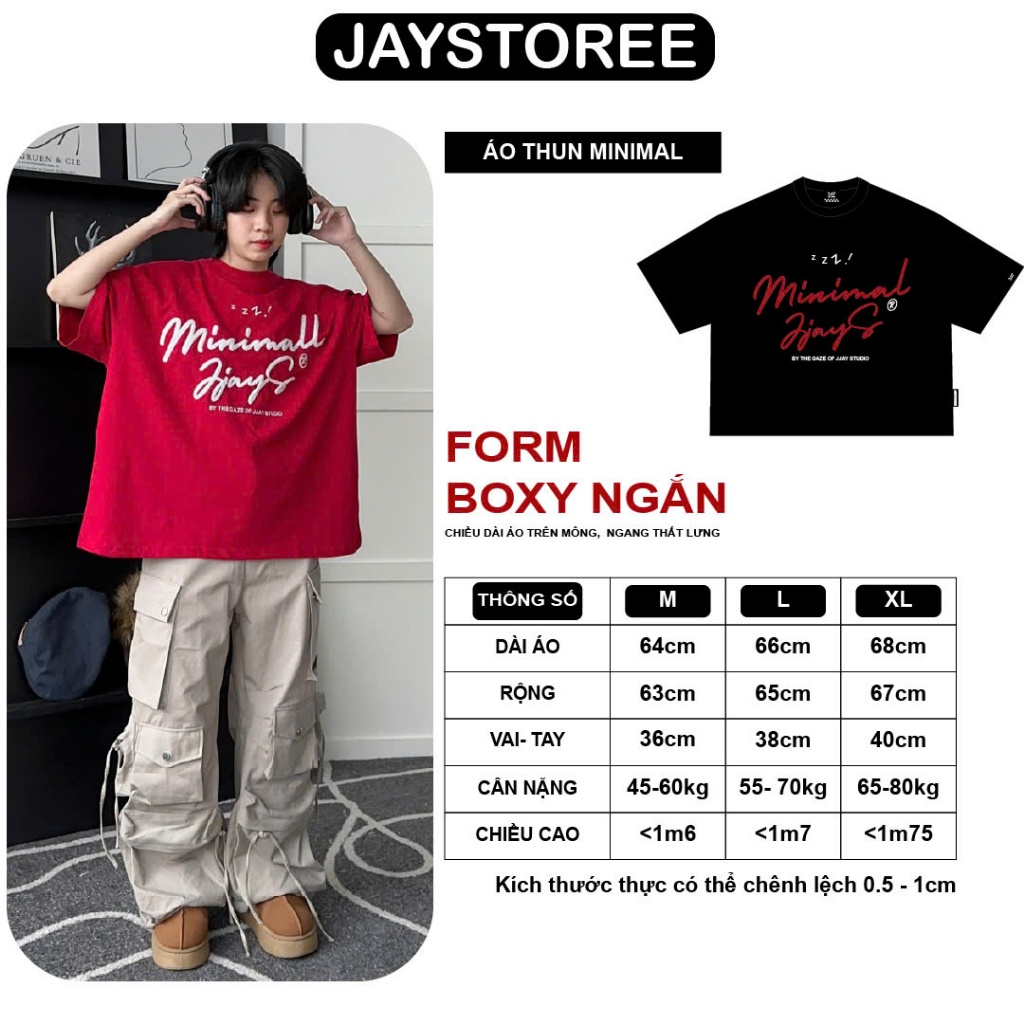 MINIMAL tee form boxy - Áo thun cổ tròn Thêu xù form rộng nam nữ unisex 🖤 Áo phông boxy Brand Jaystoree | BigBuy360 - bigbuy360.vn