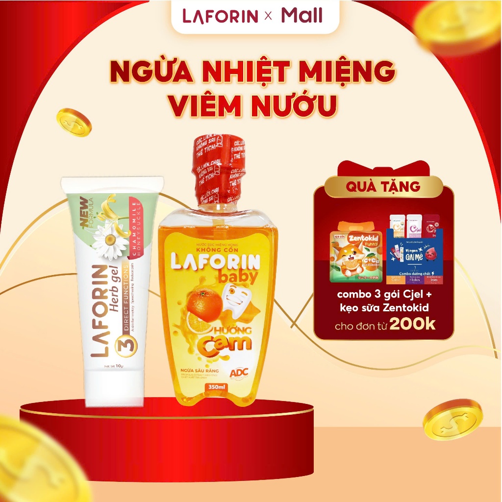 Combo ngừa nhiệt miệng, viêm nướu cho bé bao gồm Gel bôi miệng thảo dược 10g và nước súc miệng Lafor
