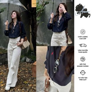 Áo sơ mi nữ tay dài thêu ngựa sang chảnh chất linen form rộng freesize