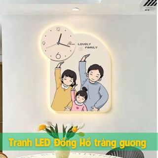 Đồng hồ treo tường Tráng gương Kèm đèn LED cao cấp Decor Phòng ăn , Phòng ngủ, Quán cafe , Tranh đồng hồ gia đình của bé