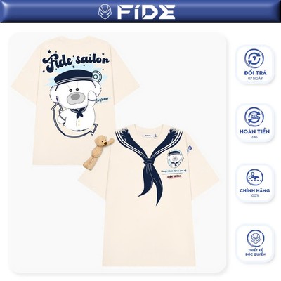 Áo thun FIDE JoyBear unisex form rộng đính gấu local brand cổ tròn oversize - AT152 (Tặng gấu)