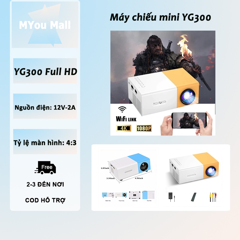 Máy chiếu YG300-4K - Máy chiếu mini di động hạng rạp gia đình - Việt Nam - Bảo hành 5 năm