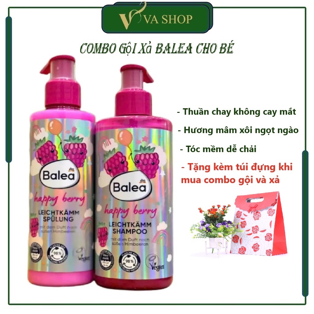 Combo dầu gội,dầu xả dưỡng tóc Balea Happy Berry cho bé không cay mắt.