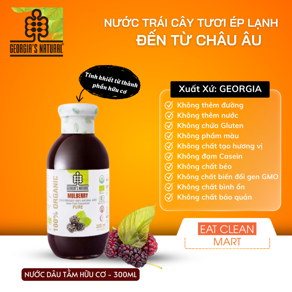 Nước Ép Trái Cây 100% Hữu Cơ Dâu Tằm Mulberry Georgia's Natural - ORGANIC Pure Mulberry Juice - 300m