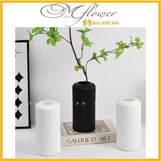 lọ nhựa giả gốm cắm hoa phong cách bắc âu , lọ nhựa sọc tròn cắm hoa deco nhà cửa