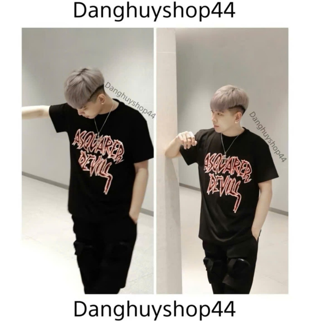 Áo phông nam nữ Premium Cotton DSQ ngực phối in chữ D2 Devil, Áo Thun nam nữ phối in chữ D2 Devil hà