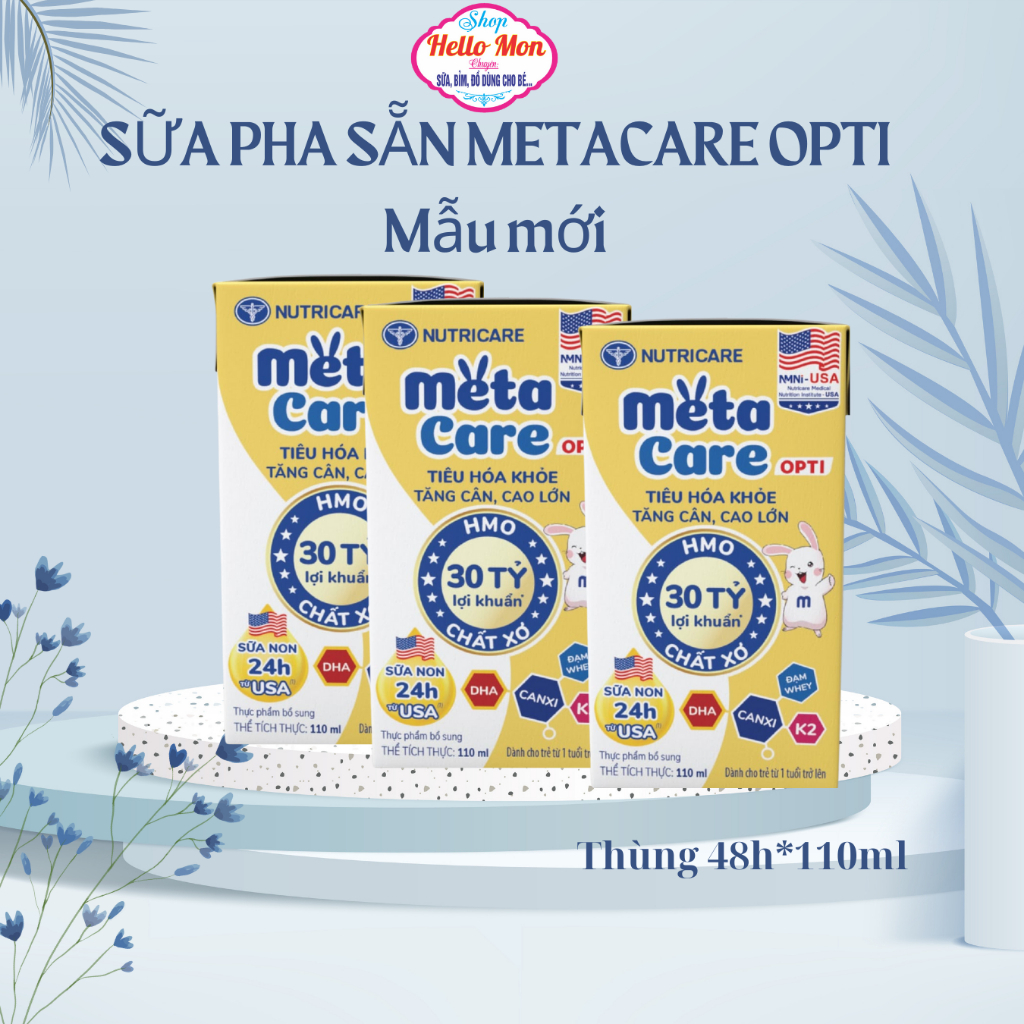 Thùng sữa bột pha sẵn Nutricare Metacare opti vàng giúp bé tiêu hóa khỏe, tăng cân cao lớn