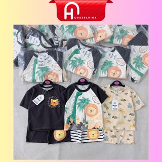 Set 3 bộ cộc tay hoạ tiết sư tử tone màu nam tính cho bé trai chất cotton mềm mát - HNOrderChina