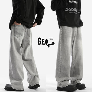 Quần Jean Nam Ống Suông Wash Genz Store, Quần Jean Nam Ống Rộng Chất Liệu Dày Dặn Phong Cách Đường Phố