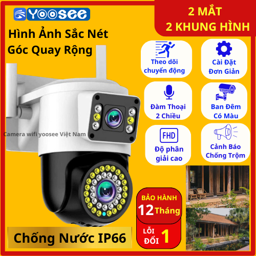 Camera Yoosee Wifi 2 Mắt Ngoài Trời Chống Nước IP66  Q42D chất lượng 16Mpx Rõ Nét- Ban Đêm Có Màu - 