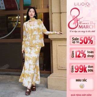 Set áo tơ cổ tim mix chân váy đuôi cá dáng dài sang chảnh LiLiQiQi By LeeGi - AV805